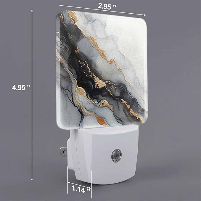 Marble Texture Night Lights Plug into Wall Ink Painting Black with Gold Accents Night Light with Dusk to Dawn Sensor for Home Bedroom Bathroom Living Room 0.5W Sleep-Friendly