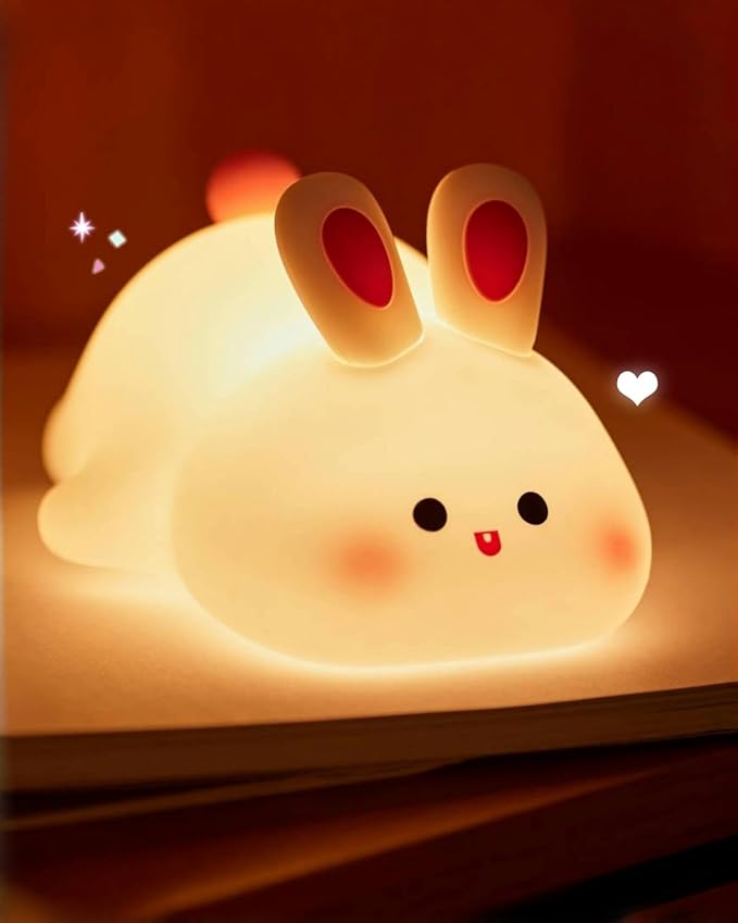 Big Face Rabbit Silicone Night Light, Squishy Bunny Lamp with Touch Control, 30-Min Timer, Rechargeable Kids Night Light for Bedroom Nursery, [Mothers Day Gifts]