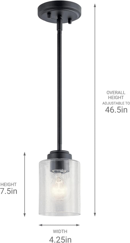 Kichler Winslow 1-Light Mini Pendant Light Fixture with Clear Seeded Glass in Black for Kitchen Island, Bar, Laundry Sink, Hanging Ceiling Light (7.5" x 4.25"), 44032BK