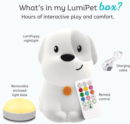 Lumipets Pepper The Puppy Dog Squishy Silicone Night Light for Kids | Cute Night Light with Remote & Touch Control for Baby & Toddler Bedrooms | Color Changing Animal Lamp | Soft Portable Nightlight