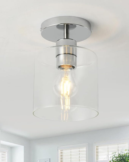 Chrome Semi Flush Mount Ceiling Light,Modern Farmhouse Ceiling Light Fixture for Closet Entryway,Hallway Light Fixture 5.9in Clear Glass Shade 2 Pack