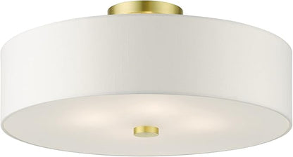 Livex Lighting 51055-12 Meridian Collection 4-Light Semi Flush Mount Ceiling Light with Off-White Hardback Fabric Shade, Satin Brass