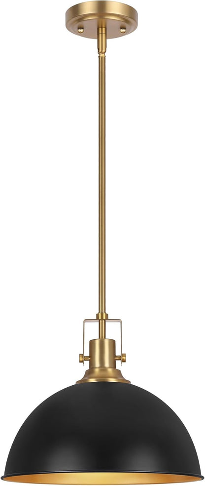 LamQee 13 Inch Black and Gold Metal Pendant Light Kitchen Island, Farmhouse Modern Dome Pendant Light Fixtures Ceiling Hanging Lighting Chandelier for Dining Room Over Table, Bar, Hallway, Entryway
