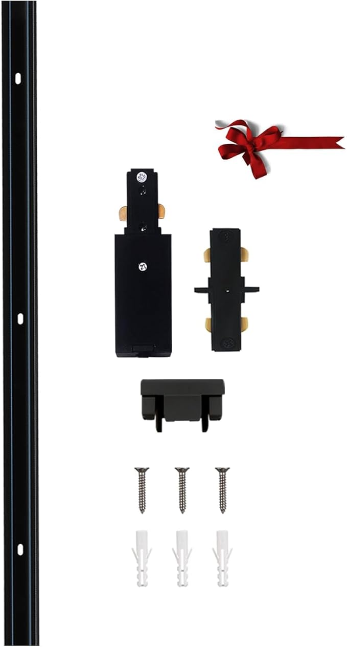 H Type Track Lighting Rails 1PCS 120V Single Circuit 3-Wire Black Track Rail 3.28FT with Extra 1 I Connector and Wall Anchors, Made of Aluminum and Strength Guarantee (Black)