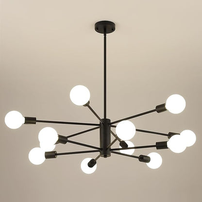 AMZASA Black Sputnik Chandeliers, 12 Light Modern Farmhouse Mid Century Pendant Light, Chandeliers for Dining Room Living Room Kitchen Island Entryway Foyer, UL Listed