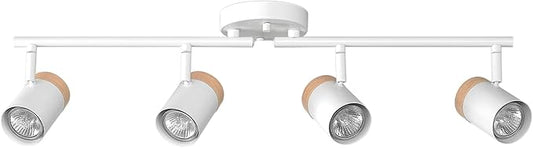 GLOBE Electric 64000165 28" 4-Light Foldable Track Lighting, Matte White, Hand Painted Wood-Tone Accent Detail, Pivoting Track Heads, Ceiling Light, Home Improvement