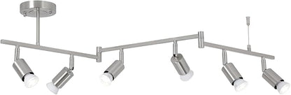 6-Light Nickel Track Lighting Fixture Ceiling, Modern LED Track Lighting with Flexible Foldable Arm and Rotatable Light Head, Adjustable Ceiling Light for Kitchen Islands, Dining Rooms