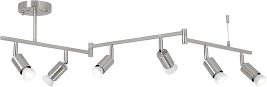 6-Light Nickel Track Lighting Fixture Ceiling, Modern LED Track Lighting with Flexible Foldable Arm and Rotatable Light Head, Adjustable Ceiling Light for Kitchen Islands, Dining Rooms