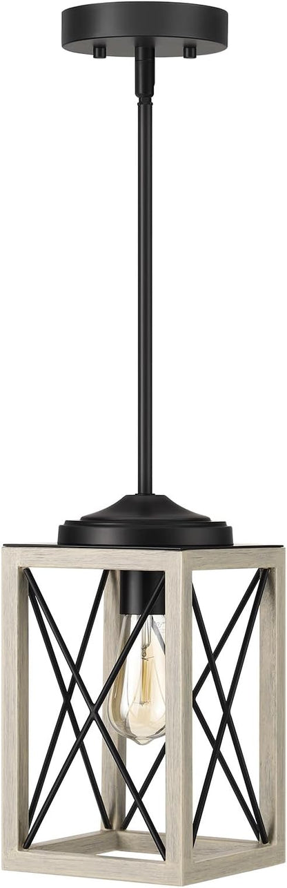 DEWENWILS Farmhouse Pendant Light, Metal Hanging Light Fixture with Wooden Grain Finish, 48" Adjustable Pipes for Flat and Slop Ceiling, Kitchen,Island, Living Room, Bedroom, E26 Base