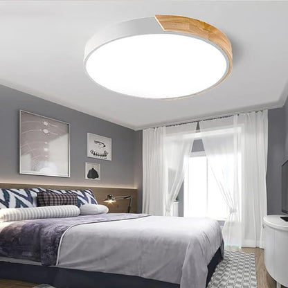 LED Ceiling Light Fixture,16 Inch Modern Wood Recessed Ceiling Lights,Dimmable Light,24W White Close to Ceiling Lighting Flush Mount Living Room Bedroom,3000K-6000K