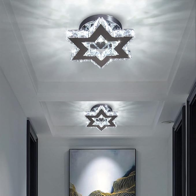 Chandelier LED Crystal Chandelier Modern Flush Mount Ceiling Light Fixtures LED Star Mini Chandeliers Light Fixture Ceiling Lamp for Kitchen Hallway Foyer Bedroom Dinning Room (Cool White)