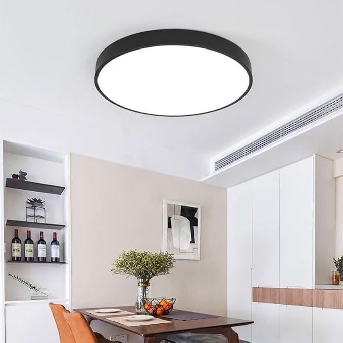LED Ceiling Light Fixture,12 Inch Modern Round Recessed Ceiling Lights, Dimmable Light,Black 18W Close to Ceiling Lighting Flush Mount Living Room Bedroom,3000K-6000K