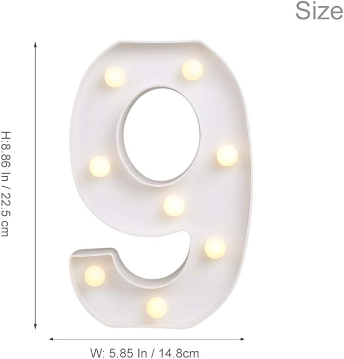 ODISTAR LED Light Up Marquee Letters, Battery Powered Sign Letter 26 Alphabet with Lights for Wedding Engagement Birthday Party Table Decoration bar Christmas Night Home,9’’, White(9)