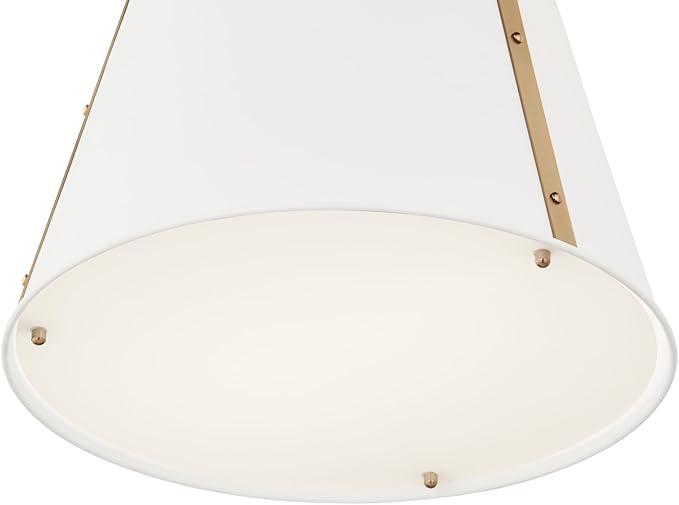 Kichler Etcher 1-Light Pendant Light Fixture, Kitchen Island Hanging Light with Etched Painted White Glass Diffuser in White and Champagne Bronze for Dining Room (17" x 13"), 52710WH
