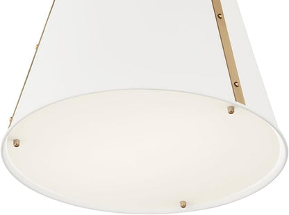 Kichler Etcher 1-Light Pendant Light Fixture, Kitchen Island Hanging Light with Etched Painted White Glass Diffuser in White and Champagne Bronze for Dining Room (17" x 13"), 52710WH