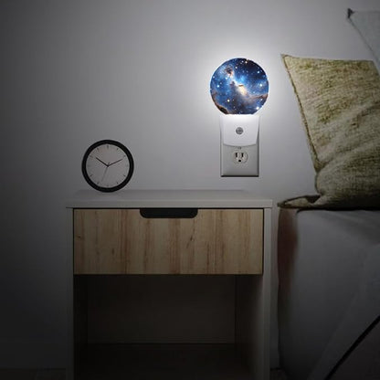 Space Nebula Stars Night Light Plug Into Wall Auto Led Sleep Round Lamp for Living Room Hallway Stairs
