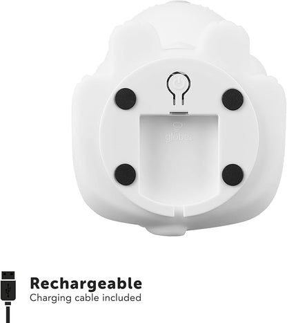 Globe Electric 13849 Multicolor Changing LED Integrated Rechargeable Silicone Night Light, Lion, Tap Button Switch, White, Modern Lighting for Bedroom, Nursery, Playroom, Nightstand