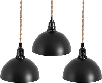 3 Light Hemp Rope Plug in Pendant Light Rattan Hanging Lights with Plug in Cord with Woven Lamp Shade, Hanging Lights with Plug in Cord Hemp Rope Hanging Lamp