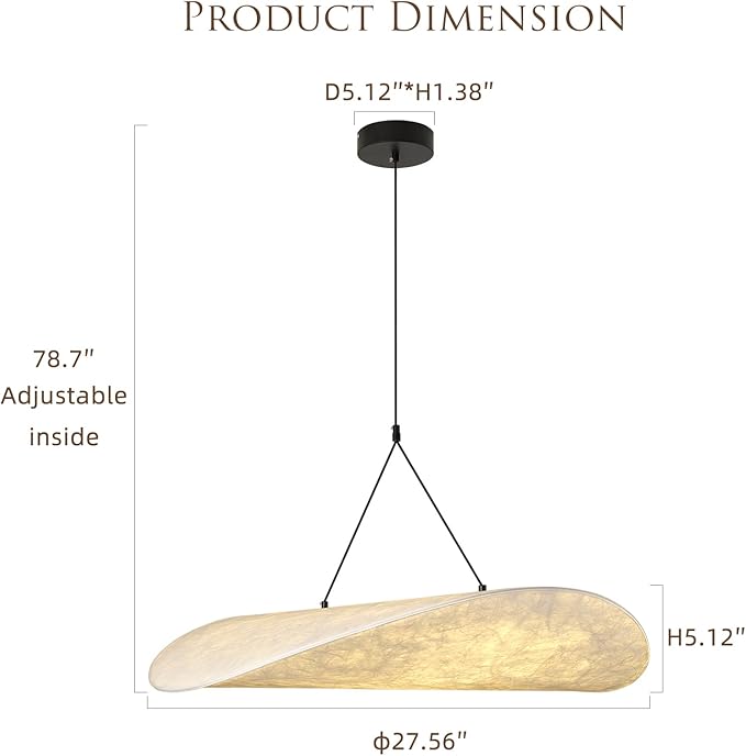 Wabi-Sabi Style Pendant Light with 27.56-Inch Imitation Silk Shade, Adjustable Height Ceiling Hanging Lamp for Kitchen Island, Living Room & Entryway