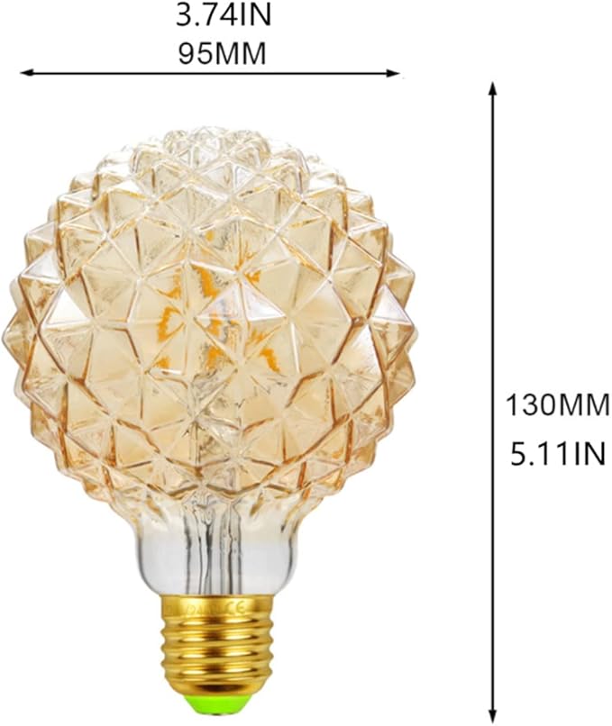 Lxcom Lighting G95 LED Pineapple Bulb Retro Edison Lamp 4W 2700K Warm White Light Not Dimmable 40W Equivalent Amber Glass Lamp, E26 Base, Suitable for Bedrooms, Restaurants, Cafes, Pack of 2