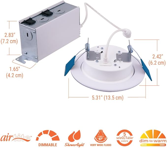 HALO RL 4 inch Recessed LED Canless Night Light Downlight, 750 Lumens, Selectable 2700K-5000K CCT with Dim to Warm, 2-Mode Toggle Switch for Nursery, Bathroom, Matte White - RLNL4079FSD2W1EWHDM