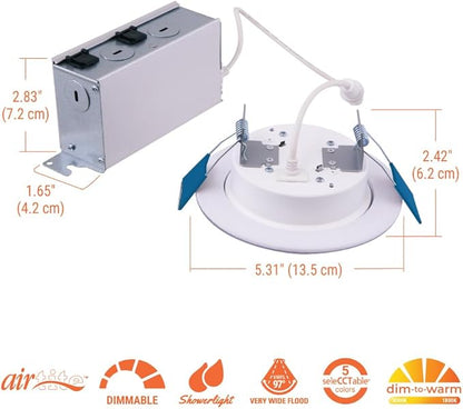 HALO RL 4 inch Recessed LED Canless Night Light Downlight, 750 Lumens, Selectable 2700K-5000K CCT with Dim to Warm, 2-Mode Toggle Switch for Nursery, Bathroom, Matte White - RLNL4079FSD2W1EWHDM