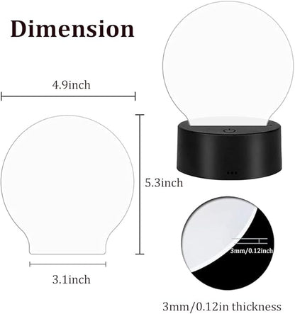 26-Set 3D Night LED Light Lamp Base with Square Round Acrylic Sheet, Includes Remote Control + USB Cable, 16 Colors Decoration Maison Decorative Lights for Bedroom Child Room (Black)