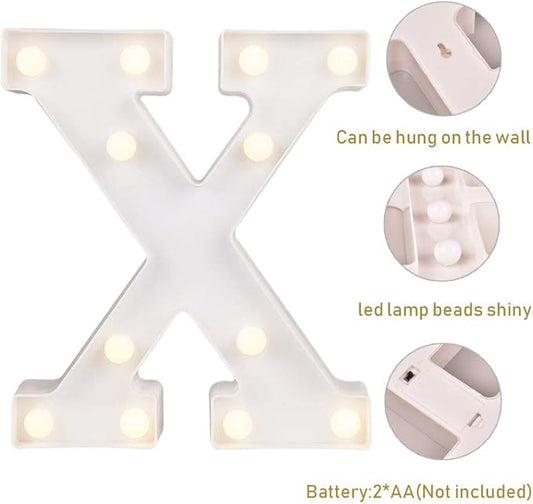 ODISTAR LED Light Up Marquee Letters, Battery Powered Sign Letter 26 Alphabet with Lights for Wedding Engagement Birthday Party Table Decoration bar Christmas Night Home,9’’, White (X)