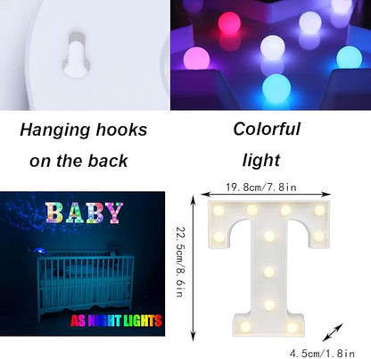 LED Marquee Letter Lights, 18 Colors Changing Light Up Letters with Remote, RGB Alphabet Letters Sign for Girls Boys Gift Birthday Party Night Light Bedroom Wedding Christmas Decor-Colorful T
