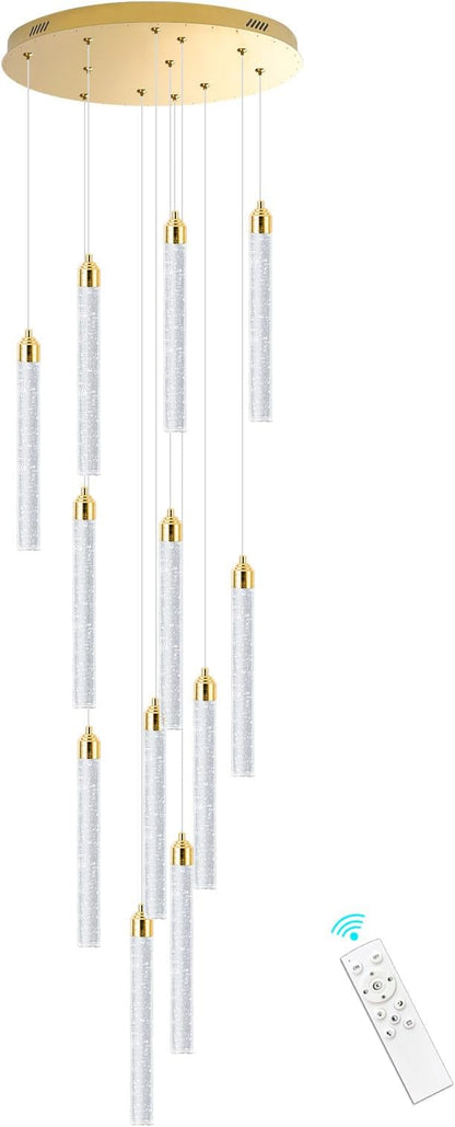 12-Lights Chandelier LED Dimmable Chandeliers for Entryway Flush Mount Ceiling Pendant Light Fixture Crystal Chandeliers for Living Room Gold Finished Lighting Modern High Ceiling Chandelier