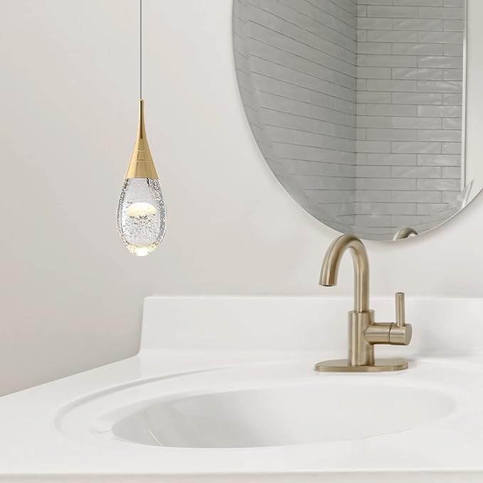 JoollySun Mini Crystal Pendant Light: Modern Dimmable 3-Color(3000k-6000k) LED Pendant for Kitchen Island Bathroom - Polished Gold