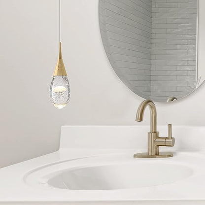JoollySun Mini Crystal Pendant Light: Modern Dimmable 3-Color(3000k-6000k) LED Pendant for Kitchen Island Bathroom - Polished Gold