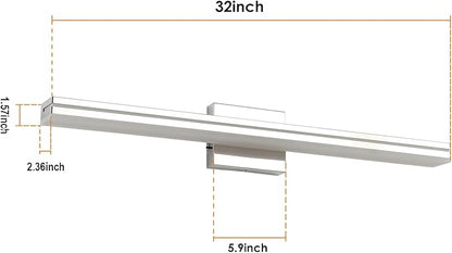 SineRise LED Modern Bathroom Vanity Light Bar (32-Inch, 3000K/4000K/6000K), Chrome Dimmable Modern Acrylic Bathroom Wall Lighting Fixtures Over Mirror