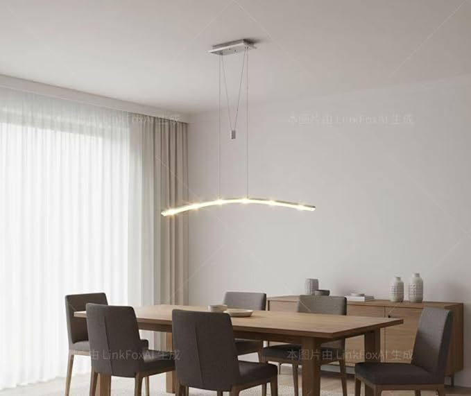 Linear LED Pendant Light Fixture Hanging Chandelier Poor Table Lights Height Adjustable 27W 3000K Warm Lamps for Living Dining Room Kitchen Island Bedroom Bar Restaurant, Brushed Aluminum.