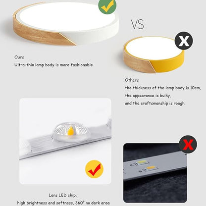 LED Ceiling Light Fixture,12 Inch Wood Recessed Ceiling Lights,Modern 3000K-6000K Ceiling Lamp Dimmable Light,24W Yellow Close to Ceiling Lighting Flush Mount Living Room Bedroom