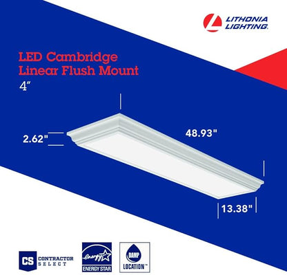 Lithonia Lighting Cambridge 4 Foot LED Kitchen Light Fixture, Linear Flush Mount Ceiling Light Fixture, 4000K Cool White, 3300 Lumens, 120 Volts, 39 Watts, Damp Listed, White (FMFL 30840 CAML WH)