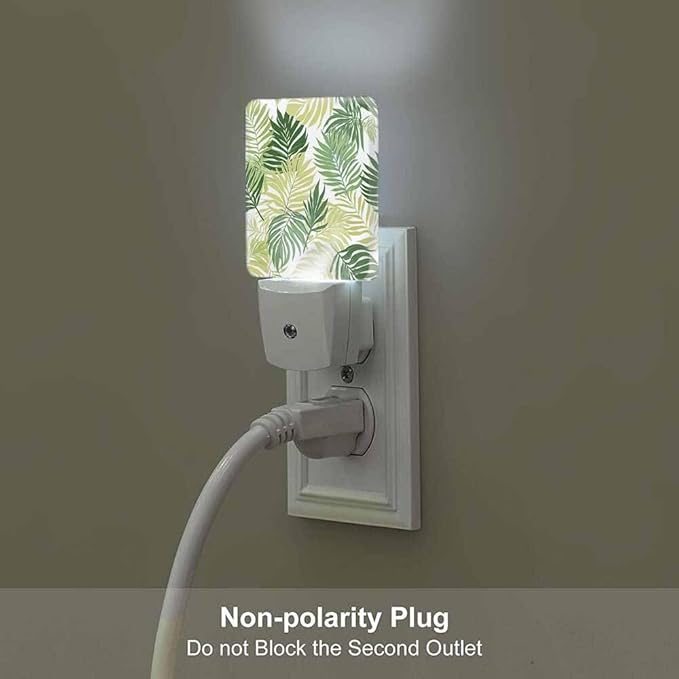 Palm Leaves Night Lights Plug into Wall Green Tropical Summer Leaves Night Light with Dusk to Dawn Sensor for Home Bedroom Bathroom Living Room 0.5W Sleep-Friendly