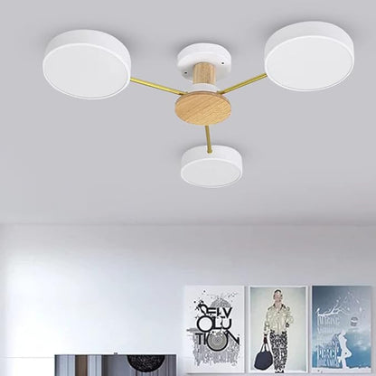 LED Ceiling Light Fixture,26 Inch 3-Lights Modern Ceiling Lights Flush Mount Wooden 24W Dimmable Chandelier for Living Room Bedroom Kitchen,3000K/4000K/6000K Temperatures Selectable White