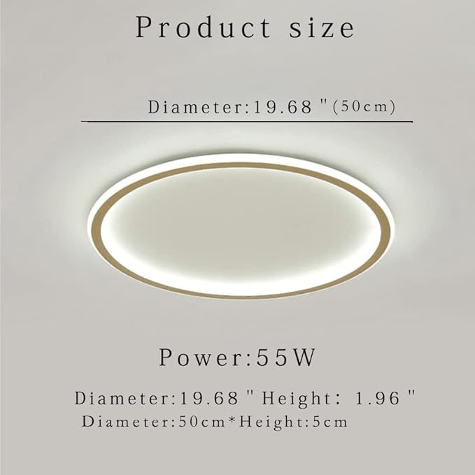 Dimmable LED Ceiling Light Fixture Flush Mount,20" Modern Round Recessed Ceiling Lamp with APP Adjustment,Gold 55W Close to The Ceiling Lighting Living Room Bedroom,3000K-6000K Ceiling Lamp