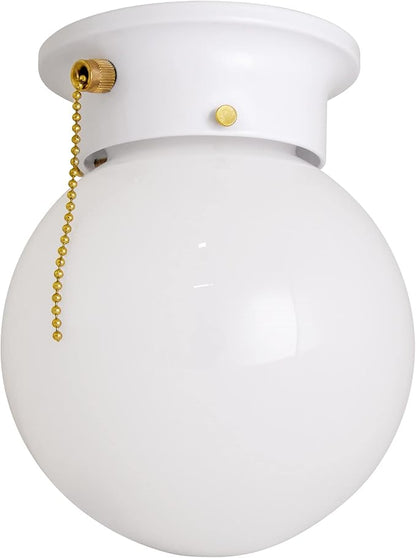 Design House Millbridge Globe 6 Inch Diameter Indoor Ceiling Light Fixture with Pull Chain, for Bedroom, Hallway, Closet & Dining Room, Opal Glass, White, 510040