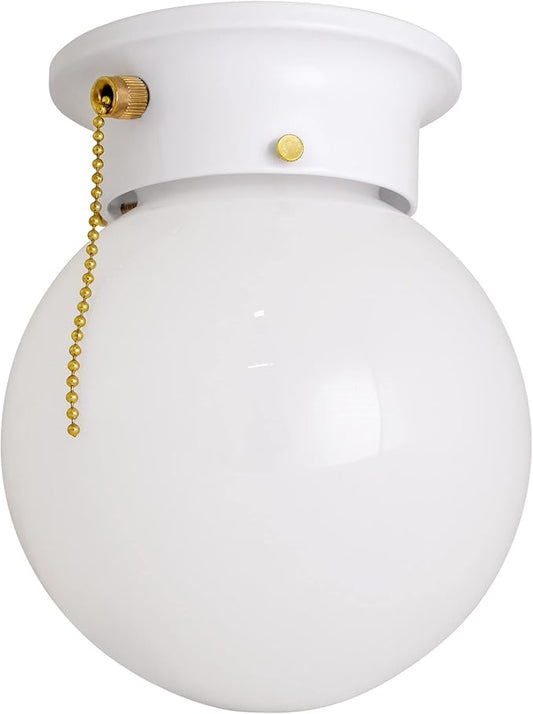 Design House Millbridge Globe 6 Inch Diameter Indoor Ceiling Light Fixture with Pull Chain, for Bedroom, Hallway, Closet & Dining Room, Opal Glass, White, 510040
