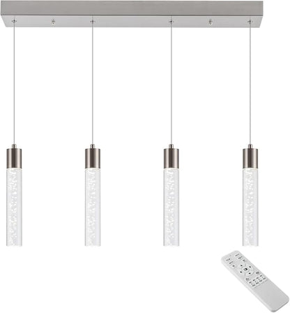 Pendant Light Kitchen Island with Remote Control & Dimmable, Modern Brushed Nickel Pendant Light Fixture for Dining Room 3000K/4000K/6000K