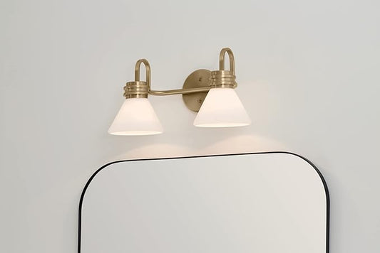 Kichler Farum 2-Light Bathroom Vanity Light Fixture with Opal Glass Shades in Champagne Bronze, Modern Wall Mount Over Mirror for Powder Room (19.25" W x 9.5" H), 55154CPZ