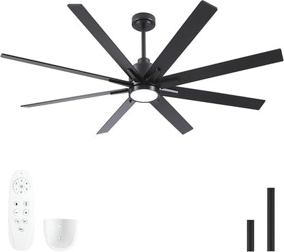 Rayqueen 62 Inch Large Ceiling Fans with Lights and Remote, Black Blades, 3CCT Dimmable LED, 6-Speed Reversible DC Motor, Ultra Quiet, 3 Timers for Living Room, Great Bedroom & Covered Outdoor