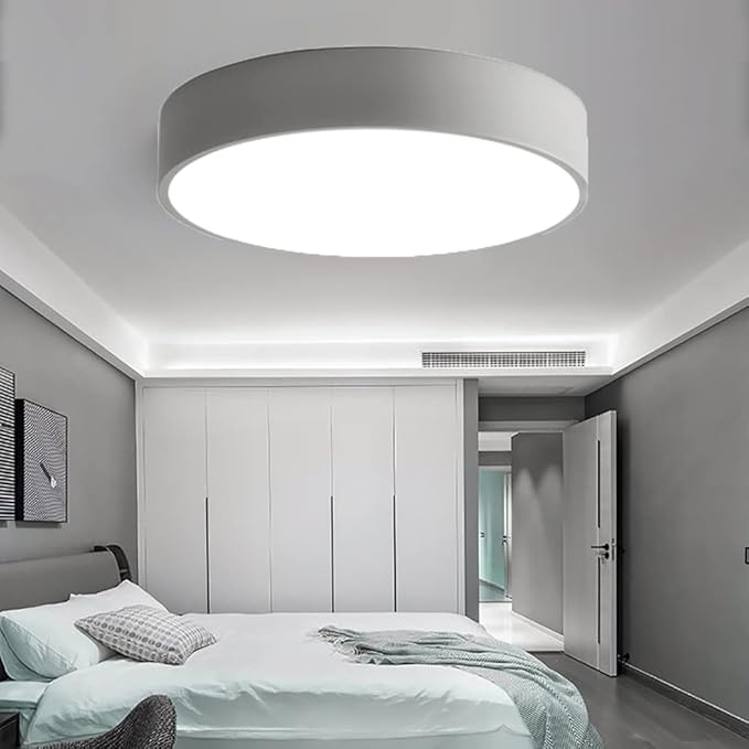 LED Ceiling Light Fixture,16 Inch Modern Round Recessed Ceiling Lights, Dimmable Light,Grey 24W Close to Ceiling Lighting Flush Mount Living Room Bedroom,3000K-6000K