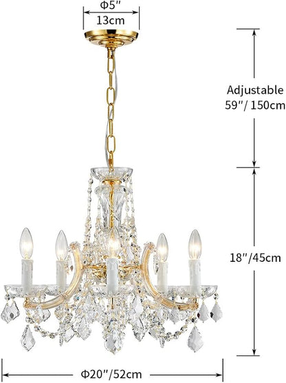 AGV LIGHTING Modern Chandelier Light Fixture, Crystal Pendant Raindrop Chandelier, Maria Theresa Brass Crystals Chandelier with 6-Lights, D20 X H18, Adjustable Chain Max 39"