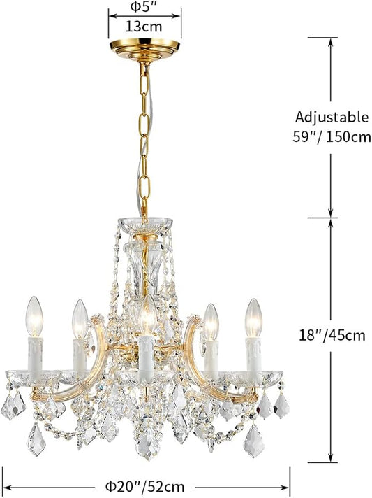 AGV LIGHTING Modern Chandelier Light Fixture, Crystal Pendant Raindrop Chandelier, Maria Theresa Brass Crystals Chandelier with 6-Lights, D20 X H18, Adjustable Chain Max 39"