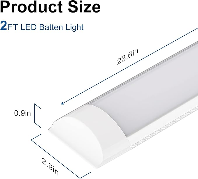 8 Packs 2FT LED Batten, Ultra-Thin Ceiling Surface Mounted Fixture, 20W, Day Light 4000K, IP20, for Garage, Shop, Hallway, Office, Market, Ver.2