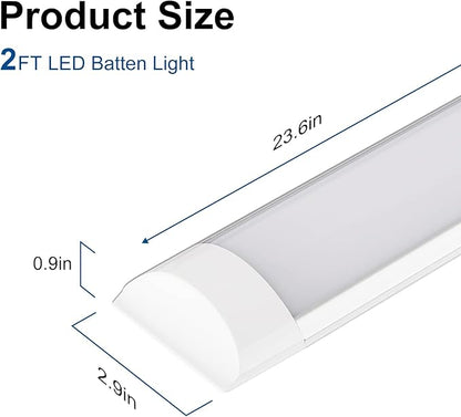 8 Packs 2FT LED Batten, Ultra-Thin Ceiling Surface Mounted Fixture, 20W, Day Light 4000K, IP20, for Garage, Shop, Hallway, Office, Market, Ver.2
