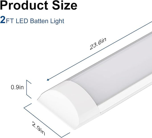 4 Pack 2FT Ultra-Thin Surface Mounted LED Batten Light, 20W Day Light 4000K, IP20, Garage, Shop, Hallway, Office, Market
